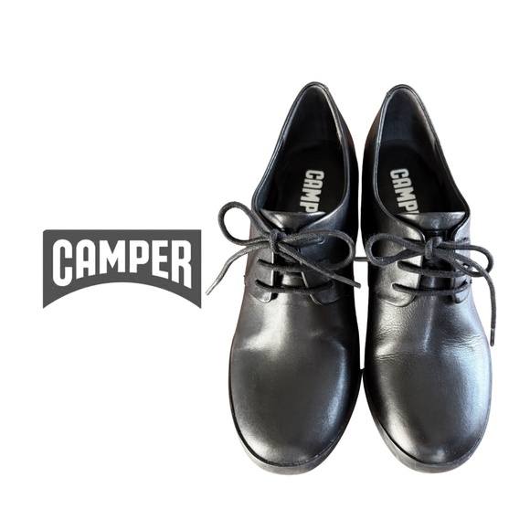 CAMPER | Lotta Black Leather Oxford with Chunky Heels – Size 37 (US 7) - Picture 1 of 15